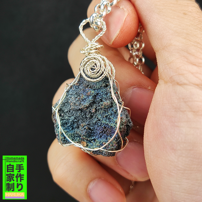 | Goethite Pendant Copper Wire Wrapped Gemstone Pendant | COLOUR:  Rainbow, Turgite with Orange Quartz,Crystal | 100% natural color |