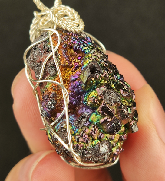 | Goethite Pendant Copper Wire Wrapped Gemstone Pendant | COLOUR:  Rainbow, Turgite with Gold Calcite| 100% natural color |