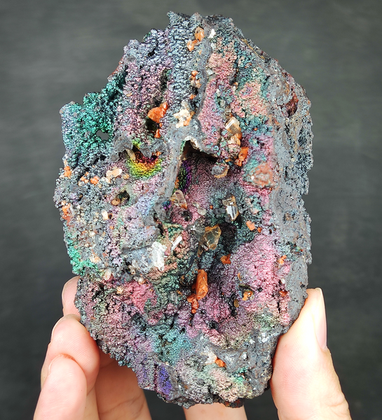 | Top premium rare Iridescent Goethite, Turgite, Hematite, Iridescent | COLOUR: Purple, pink, green with Orange Quartz,Crystal | 100% natural color |