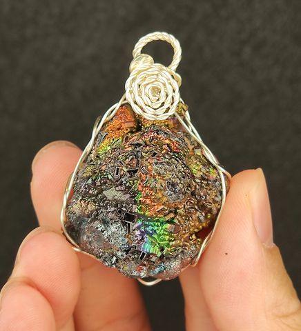 | Goethite Pendant Copper Wire Wrapped Gemstone Pendant | COLOUR: gold, silver, green, Turgite with Gold Calcite| 100% natural color |