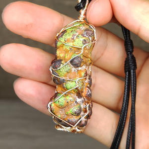 | Goethite Pillar(5cm) | Goethite Pendant Copper Wire Wrapped Gemstone Pendant | COLOUR: Green, gold, blue | 100% natural color |