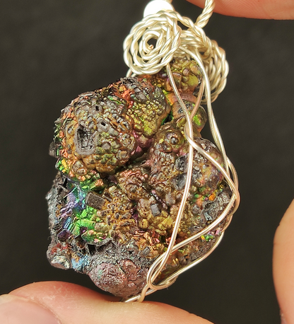 | Goethite Pendant Copper Wire Wrapped Gemstone Pendant | COLOUR: gold, silver, green, Turgite with Gold Calcite| 100% natural color |