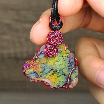 Rainbow Leklai Raw Stone Pendant | Green & Purple Radiance | Harmony of Career & Wisdom