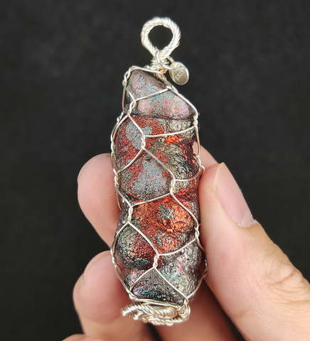 | Goethite Pillar(5.1cm) | Goethite Pendant Copper Wire Wrapped Gemstone Pendant | COLOUR: Orange, Silver | 100% natural color |