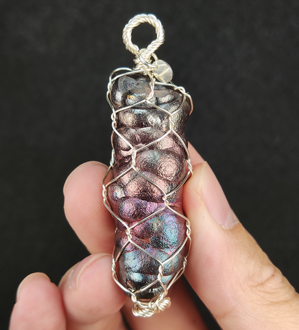 | Goethite Pillar(4.7cm) | Goethite Pendant Copper Wire Wrapped Gemstone Pendant | COLOUR: Silver Pink, Blue | 100% natural color |