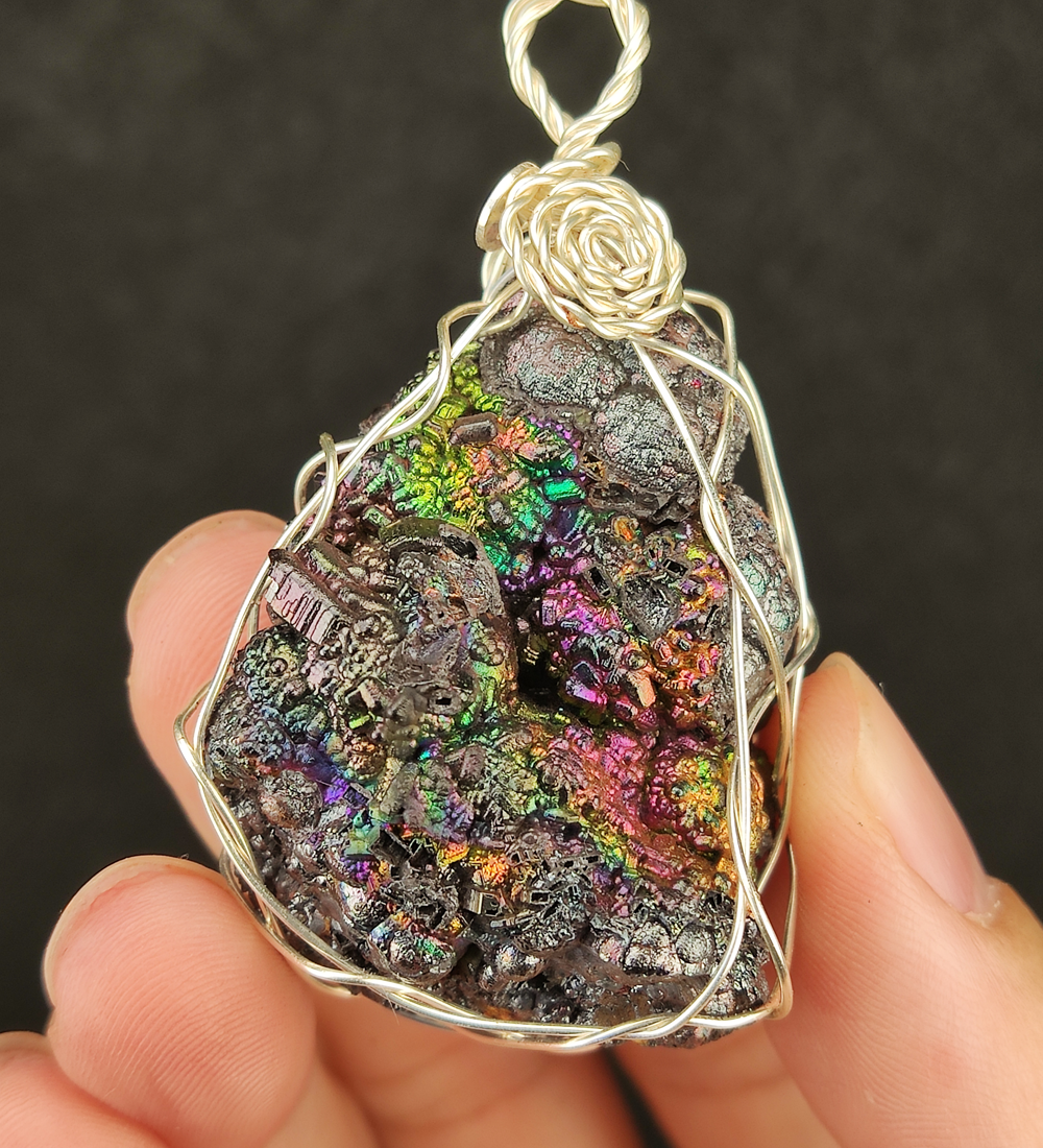 | Goethite Pendant Copper Wire Wrapped Gemstone Pendant | COLOUR:  Rainbow, Turgite with Gold Calcite | 100% natural color |