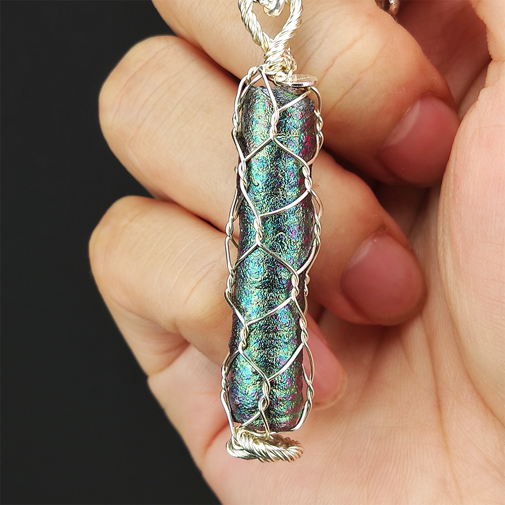 | Goethite Pillar(4cm) | Goethite Pendant Copper Wire Wrapped Gemstone Pendant | COLOUR: Green, Blue, Silver | 100% natural color |