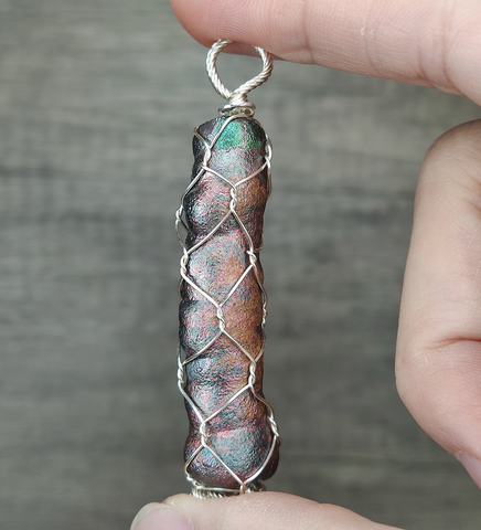 | Goethite Pillar(4.8cm) | Goethite Pendant Copper Wire Wrapped Gemstone Pendant | COLOUR: Orange, Green, Silver| 100% natural color |