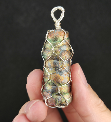 | Goethite Pillar(4.1cm) | Goethite Pendant Copper Wire Wrapped Gemstone Pendant | COLOUR: Silver Gold, Green | 100% natural color |