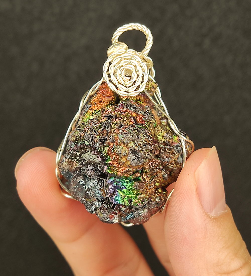 | Goethite Pendant Copper Wire Wrapped Gemstone Pendant | COLOUR: gold, silver, green, Turgite with Gold Calcite| 100% natural color |