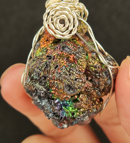 | Goethite Pendant Copper Wire Wrapped Gemstone Pendant | COLOUR: gold, silver, green, Turgite with Gold Calcite| 100% natural color |