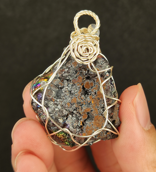 | Goethite Pendant Copper Wire Wrapped Gemstone Pendant | COLOUR: gold, silver, green, Turgite with Gold Calcite| 100% natural color |