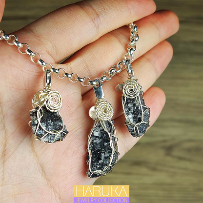 [Diamond Series] Black Leklai & Clear Crystal Jewelry Set | Powerful Protection | Anti-Malice & Negative Cleansing Silver Bracelet