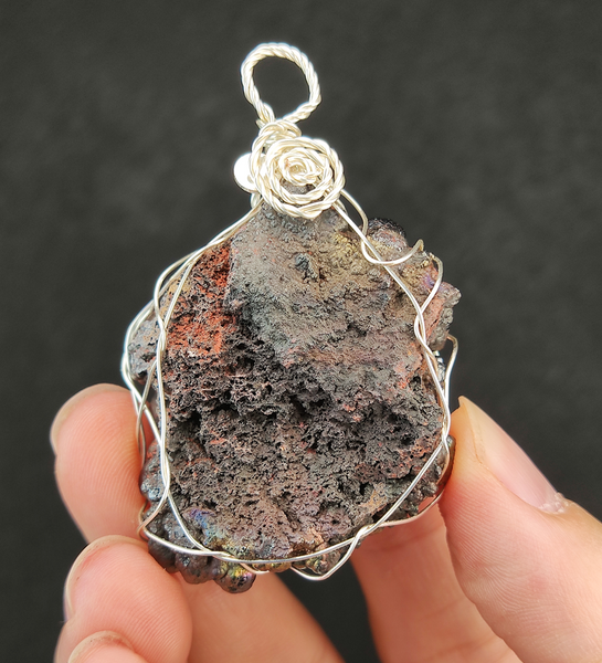 | Goethite Pendant Copper Wire Wrapped Gemstone Pendant | COLOUR: Green, silver, pink | 100% natural color |
