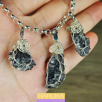 [Diamond Series] Black Leklai & Clear Crystal Jewelry Set | Powerful Protection | Anti-Malice & Negative Cleansing Silver Bracelet