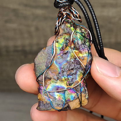Sovereign Rainbow Leklai Raw Stone Pendant | Green, Gold & Purple Radiance | Holistic Prosperity & Aura Calibration