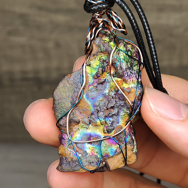 | Goethite Pendant Copper Wire Wrapped Gemstone Pendant | COLOUR: Green, gold, Purple | 100% natural color |