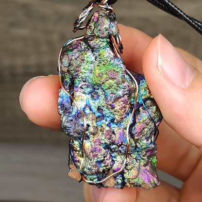 Sovereign Rainbow Leklai Raw Stone Pendant | Green, Gold & Purple Radiance | Holistic Prosperity & Aura Calibration
