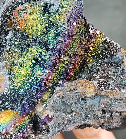 | Top premium rare Iridescent Goethite, Turgite, Hematite, Iridescent | COLOUR: Rainbow calcite with White Quartz Crystal | 100% natural color |