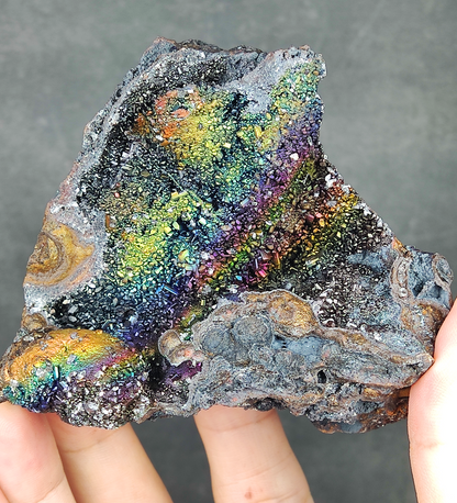 | Top premium rare Iridescent Goethite, Turgite, Hematite, Iridescent | COLOUR: Rainbow calcite with White Quartz Crystal | 100% natural color |