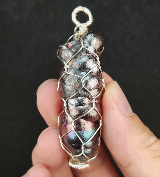 | Goethite Pillar(4.7cm) | Goethite Pendant Copper Wire Wrapped Gemstone Pendant | COLOUR: Silver Pink, Blue | 100% natural color |