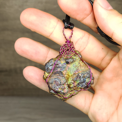 Rainbow Leklai Raw Stone Pendant | Green & Gold Radiance | Career & Wealth Energy Companion