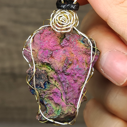 Elegant Rainbow Leklai Raw Stone Pendant | Pink & Green Spectrum | Career Vitality & Harmonious Aura