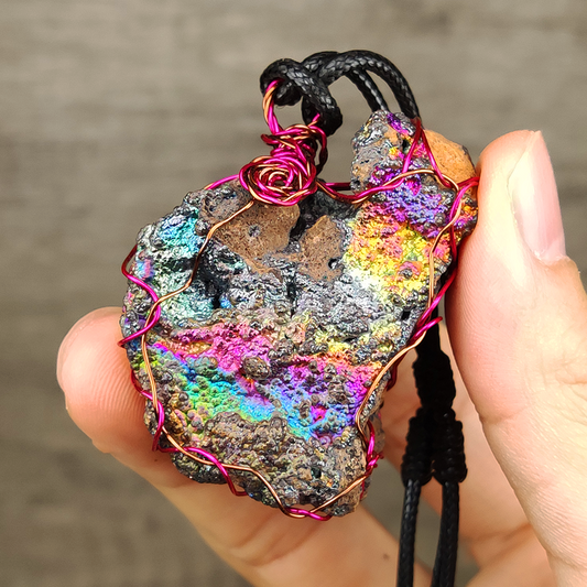 | Goethite Pendant Copper Wire Wrapped Gemstone Pendant | COLOUR: Green, Pink, Blue | 100% natural color |