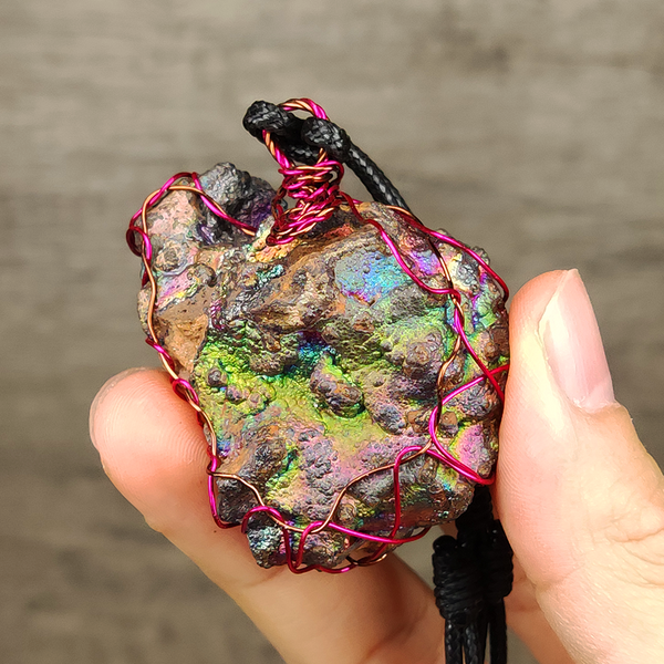 | Goethite Pendant Copper Wire Wrapped Gemstone Pendant | COLOUR: Green, Pink, Blue | 100% natural color |