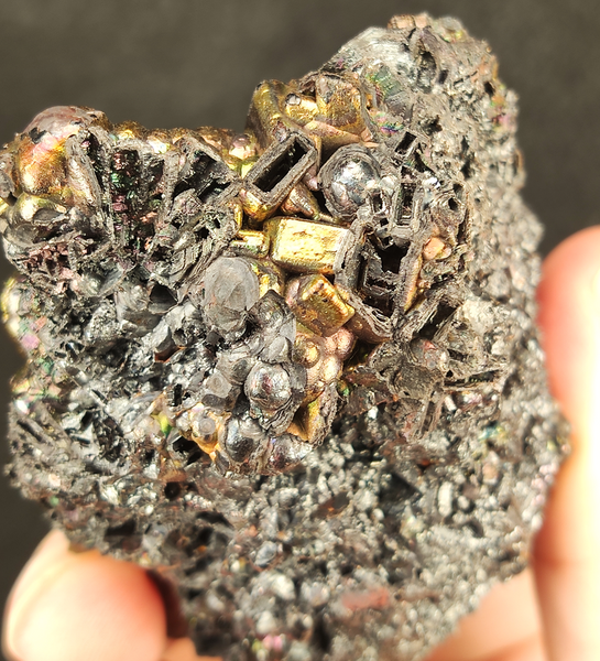 | Top premium rare Iridescent Goethite, Turgite, Hematite, Iridescent | COLOUR: Turgite with Gold Calcite | 100% natural color |