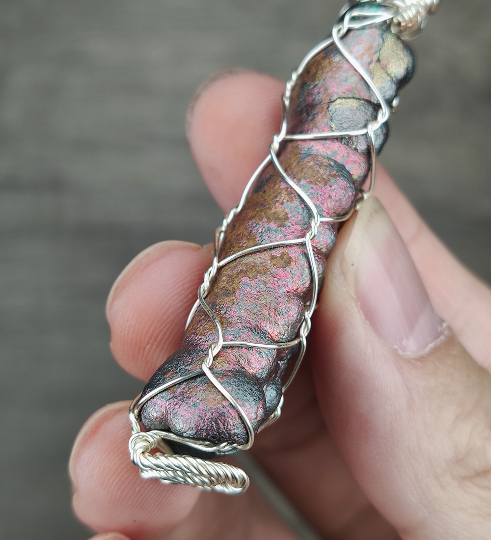 | Goethite Pillar(4.8cm) | Goethite Pendant Copper Wire Wrapped Gemstone Pendant | COLOUR: Orange, Green, Silver| 100% natural color |