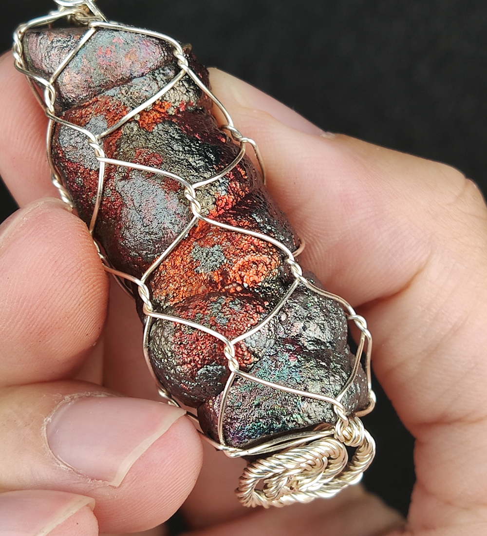 | Goethite Pillar(5.1cm) | Goethite Pendant Copper Wire Wrapped Gemstone Pendant | COLOUR: Orange, Silver | 100% natural color |