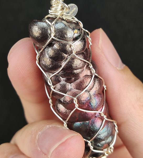 | Goethite Pillar(4.7cm) | Goethite Pendant Copper Wire Wrapped Gemstone Pendant | COLOUR: Silver Pink, Blue | 100% natural color |