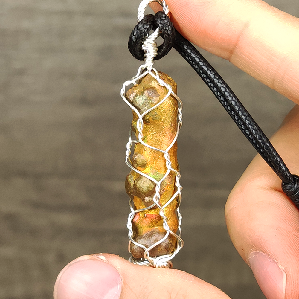 | Goethite Pillar(4cm) | Goethite Pendant Copper Wire Wrapped Gemstone Pendant | COLOUR: Green, gold, blue | 100% natural color |