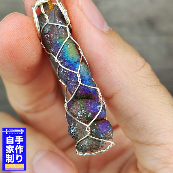 | Goethite Pillar(4.1cm) | Goethite Pendant Copper Wire Wrapped Gemstone Pendant | COLOUR: Purple, Blue, Green | 100% natural color |