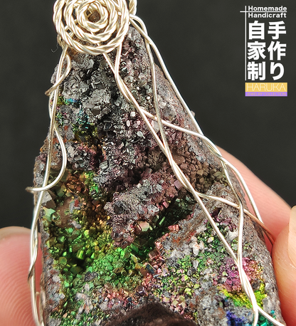 Sparkling Rainbow Leklai Pendant | Diamond Series | 7x3cm Large Size | Ultimate Luck & Aura Enhancement | Universal Heart Malaysian Energy Stone