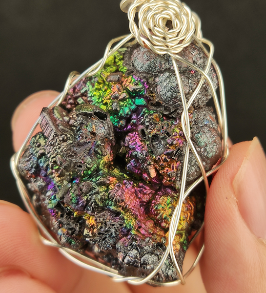 | Goethite Pendant Copper Wire Wrapped Gemstone Pendant | COLOUR:  Rainbow, Turgite with Gold Calcite | 100% natural color |