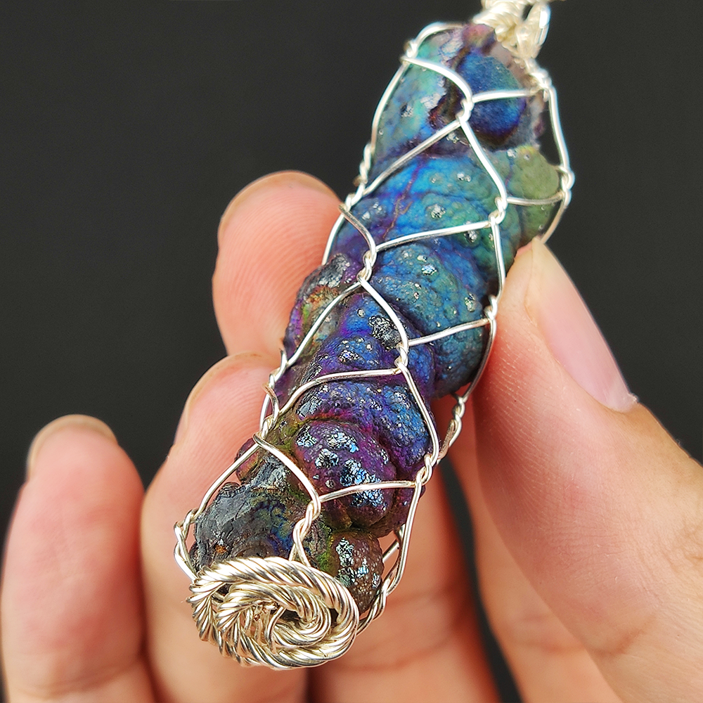 | Goethite Pillar(5cm) | Goethite Pendant Copper Wire Wrapped Gemstone Pendant | COLOUR: Rainbow | 100% natural color |