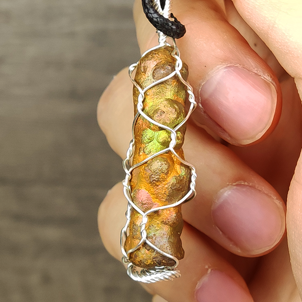 | Goethite Pillar(4cm) | Goethite Pendant Copper Wire Wrapped Gemstone Pendant | COLOUR: Green, gold, blue | 100% natural color |