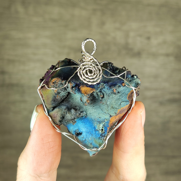 | Goethite Pendant Copper Wire Wrapped Gemstone Pendant | COLOUR: blue | 100% natural color |