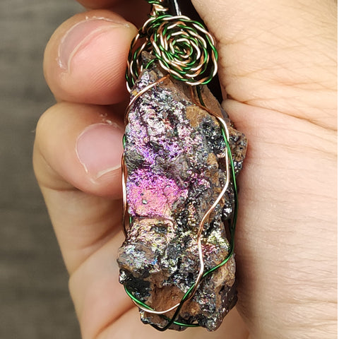 | Goethite Pendant Copper Wire Wrapped Gemstone Pendant | COLOUR: Green, Purple | 100% natural color |