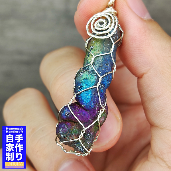 | Goethite Pillar(4.1cm) | Goethite Pendant Copper Wire Wrapped Gemstone Pendant | COLOUR: Purple, Blue, Green | 100% natural color |