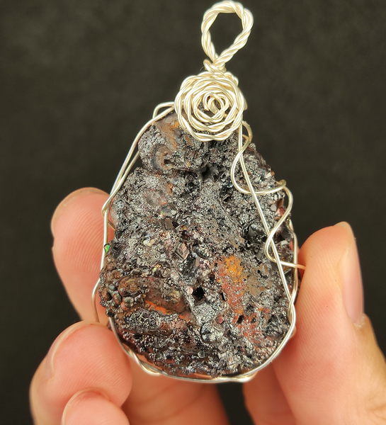 | Goethite Pendant Copper Wire Wrapped Gemstone Pendant | COLOUR:  Rainbow, Turgite with Gold Calcite | 100% natural color |