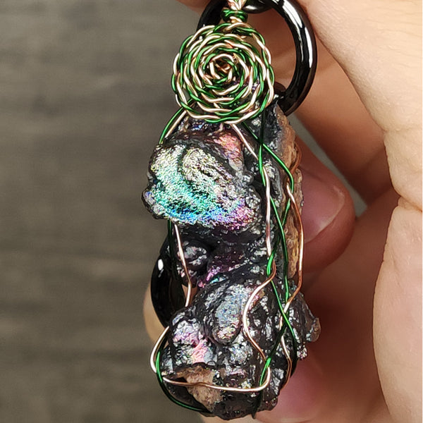 | Goethite Pendant Copper Wire Wrapped Gemstone Pendant | COLOUR: Green, Purple | 100% natural color |