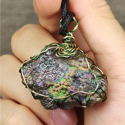 Rainbow Leklai Gallstone Core Pendant | Purple, Gold & Blue | Concentrated Power Hub & Spiritual Abundance