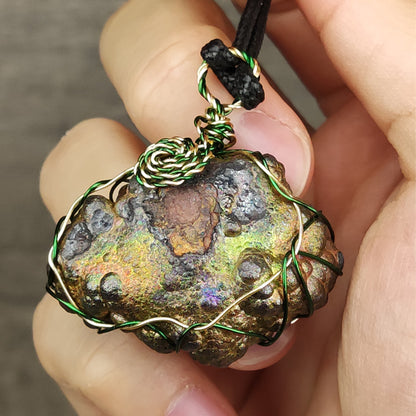 Rainbow Leklai Gallstone Core Pendant | Purple, Gold & Blue | Concentrated Power Hub & Spiritual Abundance