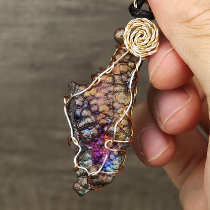 Rainbow Bead Leklai Pendant | Purple, Gold & Blue Radiance | Spiritual Wisdom & Abundant Prosperity