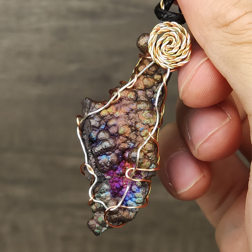 | Goethite Pendant Copper Wire Wrapped Gemstone Pendant | COLOUR: Purple, gold, blue | 100% natural color |