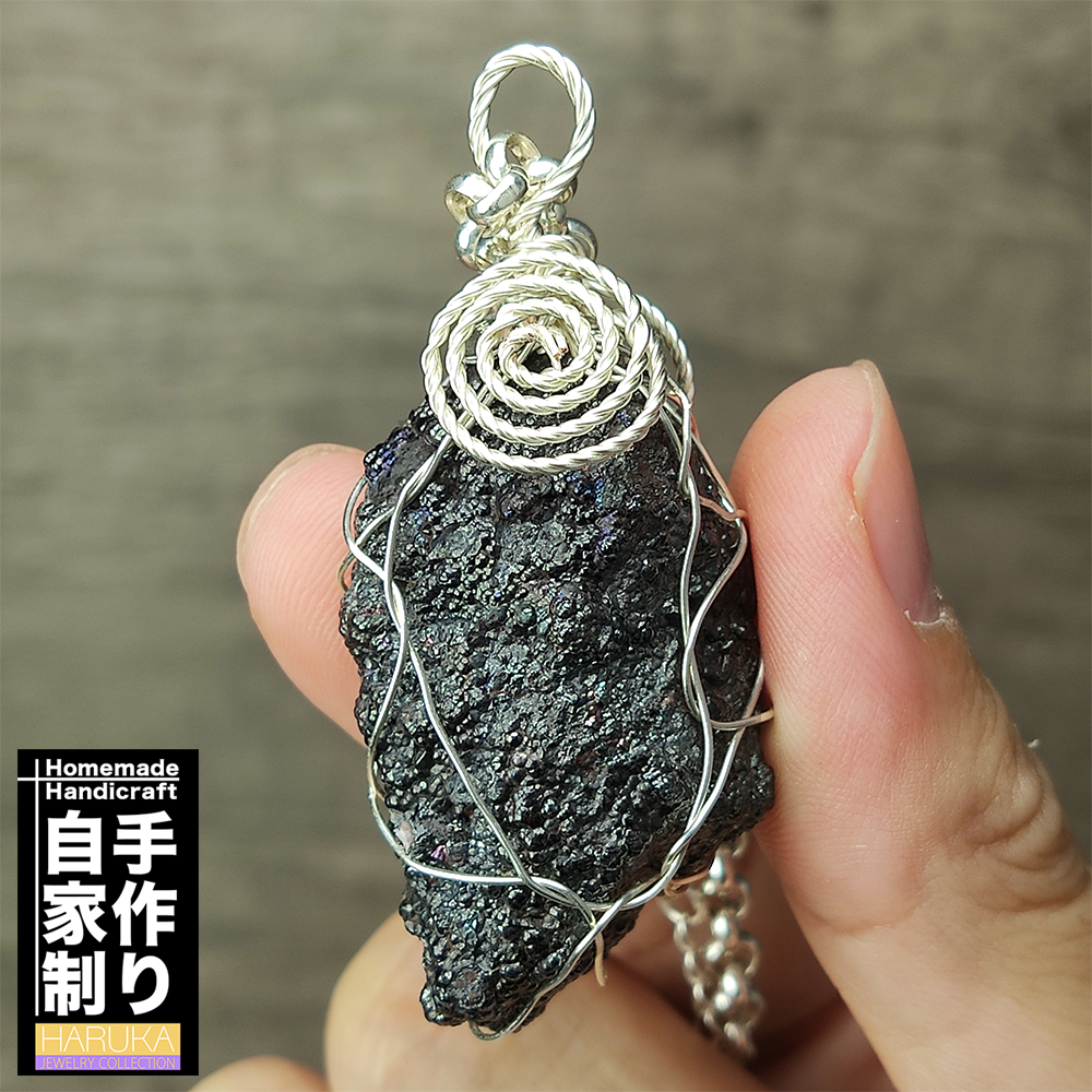 | Goethite Pendant Copper Wire Wrapped Gemstone Pendant | COLOUR: Silver black, Turgite with black Calcite| 100% natural color |