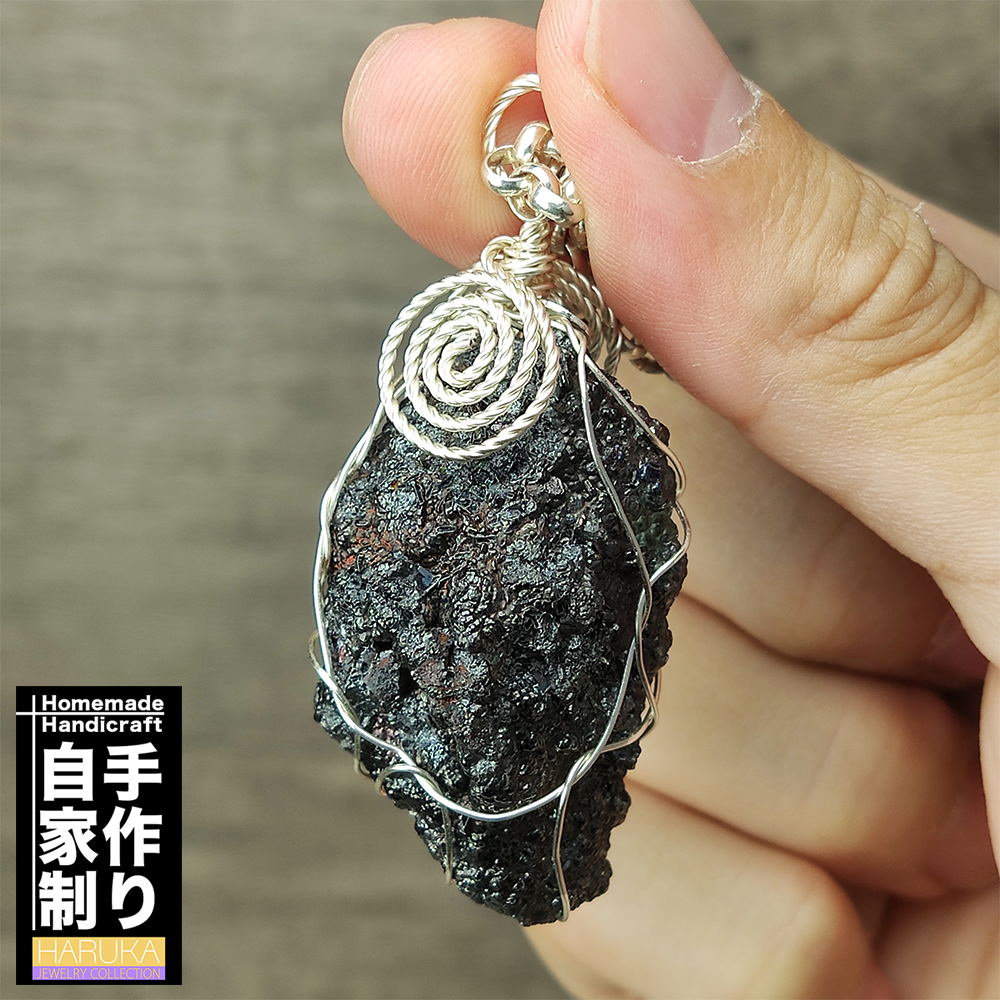 | Goethite Pendant Copper Wire Wrapped Gemstone Pendant | COLOUR: Silver black, Turgite with black Calcite| 100% natural color |